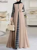 Vêtements ethniques Zanzea Femmes Patchwork Muslim Dress Fashion Abaya Robe Femme Isiamic Vestidos Kaftan Spring à manches longues Plaid Sunded Sund Sund D240419