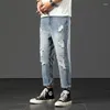 Jeans masculinos 2024 Moda de primavera/verão azul rasgado casual relaxado confortável respirável de alta qualidade calças de tamanho grande 28-38