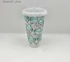 Mugs Custom24oz/710ml Summer Creative Water mug Paper Scrap Plastic Cold Color Changing Straw Tumbler Large Capacity Juice Plastic Water CupQ240419