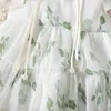 Girl's Dresses Summer New Girl Baby Dress Hand-painted Green Light and Thin Mesh Flower Small Flying Sleeves Chinese Sweet Princess Dress d240419