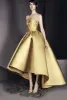 Ashi Studio Elegant Evening Dresses 2024 Gold Strapless Hi Lo Prom Gowns Lace Appliques Special Occasion Dress Vestidos