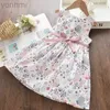 Vestidos de menina Melario Bow Girl Princess Dress Novo verão garotas vestir floral doces crianças ternos de festa de borboleta para crianças roupas D240423