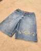 メンズショーツJNCO Y2Kハラジュクヒップホップグラフィックレトロブルーデニムジムパンツメンズレディースハイウエストバスケットボール