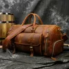 Backpacks Vintage Crazy Horse Leather Travel Bag with Shoe Pocket 20 Inch Big Capacity Real Leather Weekend Luuage Bag Large Messenger Bag