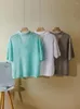 Camicie da donna Linen Donne Wawing Out Knit Pullover Tops Short Short-Neck Casual Casual Color Summer 2024 Lady Tun Tun con tasca