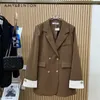 Kvinnorjackor Office Lady Cross Collar Suit For Women Korean Style Loose Slim Fashion Color Matching Double Breasted Jacket Spring