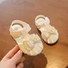 Sandalet Yaz Bebek Kız Sandaletler 2023 Bowtie Moda Pembe Prenses Toddler Parti Dans Ayakları Yumuşak taban kaymaz bebek ayakkabıları 0-3 yıl 240419