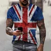 Erkek Tişörtler İngiliz bayrak tişörtleri uk Birleşik Krallık 3D baskı erkekleri kadınlar vintage gündelik büyük boyutlu kısa slve t gömlek ts üst giyim t240419