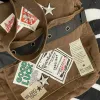 Torby Y2K Messenger Bor Brown Old School Styl Patch Canvas School Torby Street Cool Vintege Cross Body Book Bags College