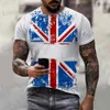 メンズTシャツ英国旗Tシャツ英国英国3Dプリントメンズヴィンテージカジュアル特大の短いSLVE TシャツキッズTSトップス衣類T240419