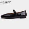 Casual Shoes JOZHAMTA Size 33-42 Women Ballet Flats Real Leather Buckle Strap Loafers Low Heels Luxury Mary Janes Office Lady