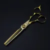 Professional 6 Gold Damascus cut hair scissors Flower screw cutting barber tools haircut thinning shears hairdresser scissors 240418
