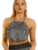 Tanques femininos de verão Mulheres Halter Backless Camis Streetwear Club Camisole Shiny Spaghetti Strap Crop Top Party Disco Tank