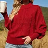 Women's Sweaters Women's solid color lantern sleeve half turtleneck sweater fashion loose Pullover Sweater Plus Size T Shirt tops