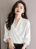 Women's Blouses 2024 Women Blusas Vintage White Satin Chic Tops Long Sleeve Casual Chiffon Blouse Female Work Wear Office Shirts D244