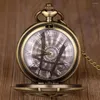 포켓 시계 브론즈 레트로 목걸이 펜던트 쿼츠 시계 스팀 펑크 골격 다이얼 디자인 남성용 여성 Relojes de Bolsillo