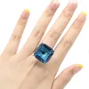 Cluster Rings 22x22mm Big Gemstone Square Shape 12.8g Rich Blue Violet Tanzanite London Topaz Females Wedding Daily Wear Silver
