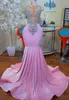 Pink Aso Ebi Ebi Mermaid Sukienki wieczorne Bliskienki z koralikami Sheer Punging V Neck Prom Formalne suknie Szczupłe i Flare Women Drugi recepcja Gala Gala Party Cl3512