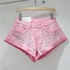 Damen-Shorts Mode Retro Strass-Denim Frauen 2024 Sommer A-Line Wide Line Short Hosen Ultra-Beute für Mädchen