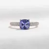 ソリティアリングYezoxa Cushion Cut Created Tanzanite 925 Sterling Silver 14K Rose Gold Plating Solitaire Ring for Women D240419