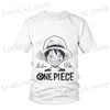 T-shirts voor heren nieuwe schattige één stuk t-shirt kinderen zomers schattig spel luffy 3d print mode harajuku casual korte sleve kleding 4-14 jaar t240419