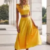 Des robes longues d'été ensembles femmes se déroulent en deux pièces Holiday Tops sexy et costume de jupe jaune boho off épaule Vestido de Mujer 240417