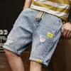 Men's Shorts Skinny Graphic Ripped Male Denim Shorts Multi Color Slim Mens Short Jeans Pants Luxury Designer Trend 2024 Y2k Strtwear Retro T240419