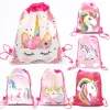 Bags 6/12/24/30pcs Unicorn Drawstring Bag for Girls Travel Storage Package Cartoon School Backpacks Children Birthday Party Favors