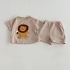 Ensembles de vêtements 2024 Été Baby Boys Waffle Tees Set Girls Girls Cute Lion T-shirt et Shorts Casual Wear 2pcs Costume