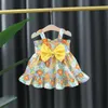 Girl's Dresses Summer Baby Girls Dress Strawberry Flowers Big Bow Strap Daily Knee Length Dress d240419