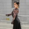 Scena noszona seksowna latynoska sukienki taneczne Kobiety kwiat nadruk z siatkami Czarna koronkowa spódnica rumba balowa kostium DNV20245