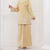 Ethnic Clothing Women Spring Embroidery Muslim Sets Long Sleeve Turkish Tops Skirts Abaya Solid Islamic 2PCS Baju Kurung Malaysia Set