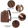 Sac à dos brun grain de haut authentique en cuir de cheval fou 14 '' 15,6 '' ordinateur portable A4 femmes hommes de voyage de vache de vache sac vintage highend m6646