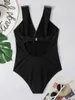 Frauen Badebekleidung 2024 V-Ausschnitt Badeanzug ein Stück schwarze sexy Frauen baden Schwimmanzug weiblich gepolstert Monokini Sommer Beachwear Bodysuit