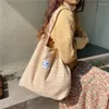 バッグ女性コーデュロイショルダーチェックトートソフトクロスファブリックハンドバッグ大容量学生の本エコ再利用可能な買い物客バッグ