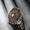 Cluster Rings Kinel Fashion Women Ring Antique Gold Unique Grey Crystal Flower Big Vintage Wedding Jewelry Drop