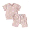 Ensembles de vêtements 2pcs Baby Girls Summer Turnits Set Cotton Coton Casual Short Sleeve Daisy Print Tops Shorts Short pour tout-petit