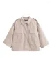 Damen Jackets Büro Dame lässige Safari -Stil Khaki Streetwear Short Womens Fashion Big Two Pockets Shirt Outwear Outwear