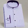 Camicie da uomo in abito da uomo collare camicia cinese manica lunga antigruppo sottile piccolo giro per feste di business da festa formale