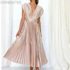 Casual Dresses 2024 European And American Spring/Summer Sexy Pleated Dress Ins Elegant Loose Zipper Sleeveless Women's Wear