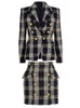 Top -Qualität EST FW Designeranzug Set Womens Slim sitzende Plaid Tweed Woll Blazer Jacke Rock 240412