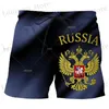 Shorts masculins drapeau russe Emblem Pantalons courts hommes vacances 3D imprimez New Fashion Swimsuit Homme 2024 STRT MASSE MALIQUE STRT SHORTS ICE T240419