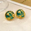 Stud Earrings Retro Jewelry 925 Silver Needle Blue Resin Elegant Temperament Metal Gold Color Flower For Women Girl Gift