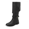 Boots Simloveyo Women coxa de 51 cm de largura salto de bloqueio de 3,5 cm na fivela de cinto plus size 47 48 botas ocidentais dois sapatos de uso