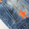 Contrast Color Design Men 2 Piece Sets Spring Star Patch Denim Jacket Matching Stretch Skinny Jeans Fashion Slim Ropa Hombre 240415