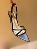 Elegant Gianvito Rossi Leather Stiletto Sandaler Shoes Golden Chain Side Straps Women Pumpar Point Toe Party Wedding Lady High Heels EU35-41 Original Box