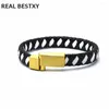 Braccialetti di fascino Real XY Incision Logo Bracciale in pelle per braccialetto nero con chiusura a magnete in acciaio inossidabile intrecciato