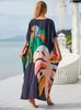 2024 Marokkaanse plus size Kaftan Boemian Gedrukte zomerjurk gezellige lange tuniek vrouwen huisgewaad strandkleding zwempak cover Up Q897 240417