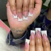 偽の爪24pcsラインストーンデザインの白いフレンチフェイクネイルduckbill shaped false nail