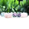 Link Bracelets MG2066 8 MM Grade Rainbow Fluorite Madagascar Rose Quartz Bracelet Healing Crystals Gemstone Stress Relief Wrist Mala